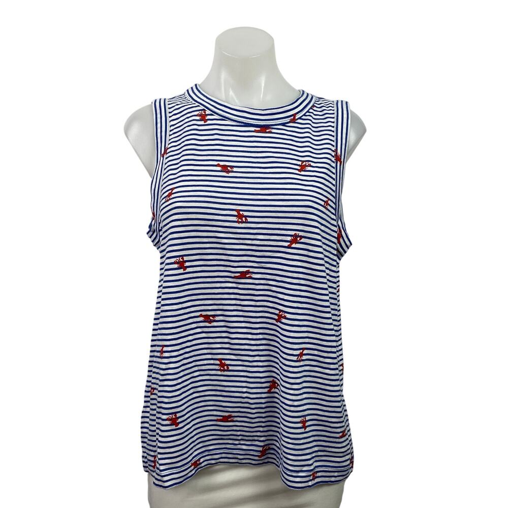 NEW Ann Taylor LOFT Blue Striped Lobster Print Sleeveless Blouse Tank Top Size L